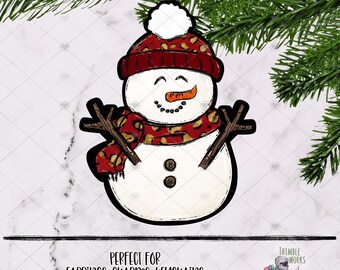 Diseño de sublimación de muñeco de nieve, diseño de muñeco de nieve rojo, adorno navideño, personaje navideño Png, diseño navideño, descarga digital navideña
