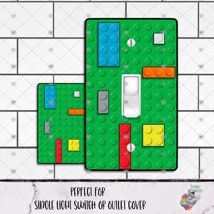 Building Bricks Outlet Cover Sublimation Design, Toy Bricks Light Switch Cover Design, Playroom Decor Design, Children Toy Wall Decor