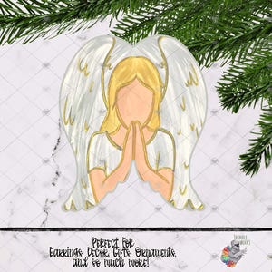 Angel Wings Sublimation Design, Praying Angel Ornament, Christmas Ornament, Religious Earrings, Christmas Design, Christ Home Decor