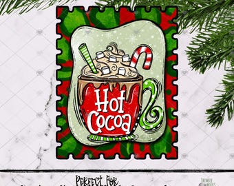 Hot Cocoa Stamp Design, Stamp Ornament, Christmas Ornament, Christmas Stamp Png, Christmas Design, Christmas Cocoa Mug Digital Download
