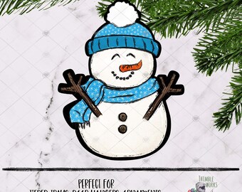 Diseño de sublimación de muñeco de nieve, diseño de muñeco de nieve azul, adorno navideño, personaje navideño Png, diseño navideño, descarga digital navideña