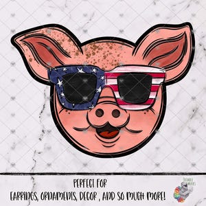 Patriotic Pig Glasses Sublimation Design, Pig Head Home Decor, Farm Earring Design, Pig Design, Farm Animal Decor, Smart Pig Design