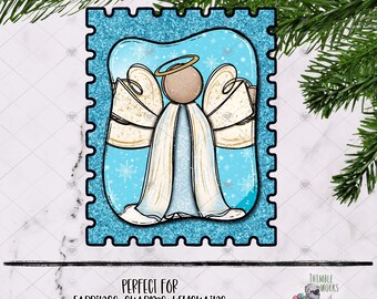 Diseño de sublimación de sellos de ángel, adorno de ángel, adorno navideño, aretes religiosos, diseño navideño, decoración de Cristo