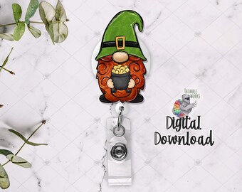 Leprechaun Gnome Earring, Leprechaun Gnome Sublimation Design, Green Gnome Design, St. Patrick's Gnome, Pot of Gold Design, St. Pattys Decor