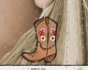 Valentine Floral Cowboy Boot Sublimation Design (PNG): Earring, Charm, Decor, Sign, Keychain, Nightlight