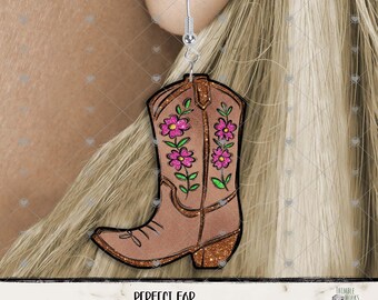 Valentine Floral Cowboy Boot Sublimation Design (PNG): Earring, Charm, Decor, Sign, Keychain, Nightlight, Sun Catcher,
