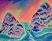 Items similar to Psychedelic landscape artwork mountains and ocean