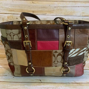 Coach Holiday Patchwork Handbag. H0673 10437. Mix of Leather Snake Suede and Signature Jacquard Canvas. Etsy UK