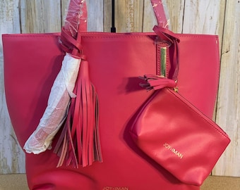 NWT Joy Iman Leather Tote Pink/ Fuchsia Solid Color