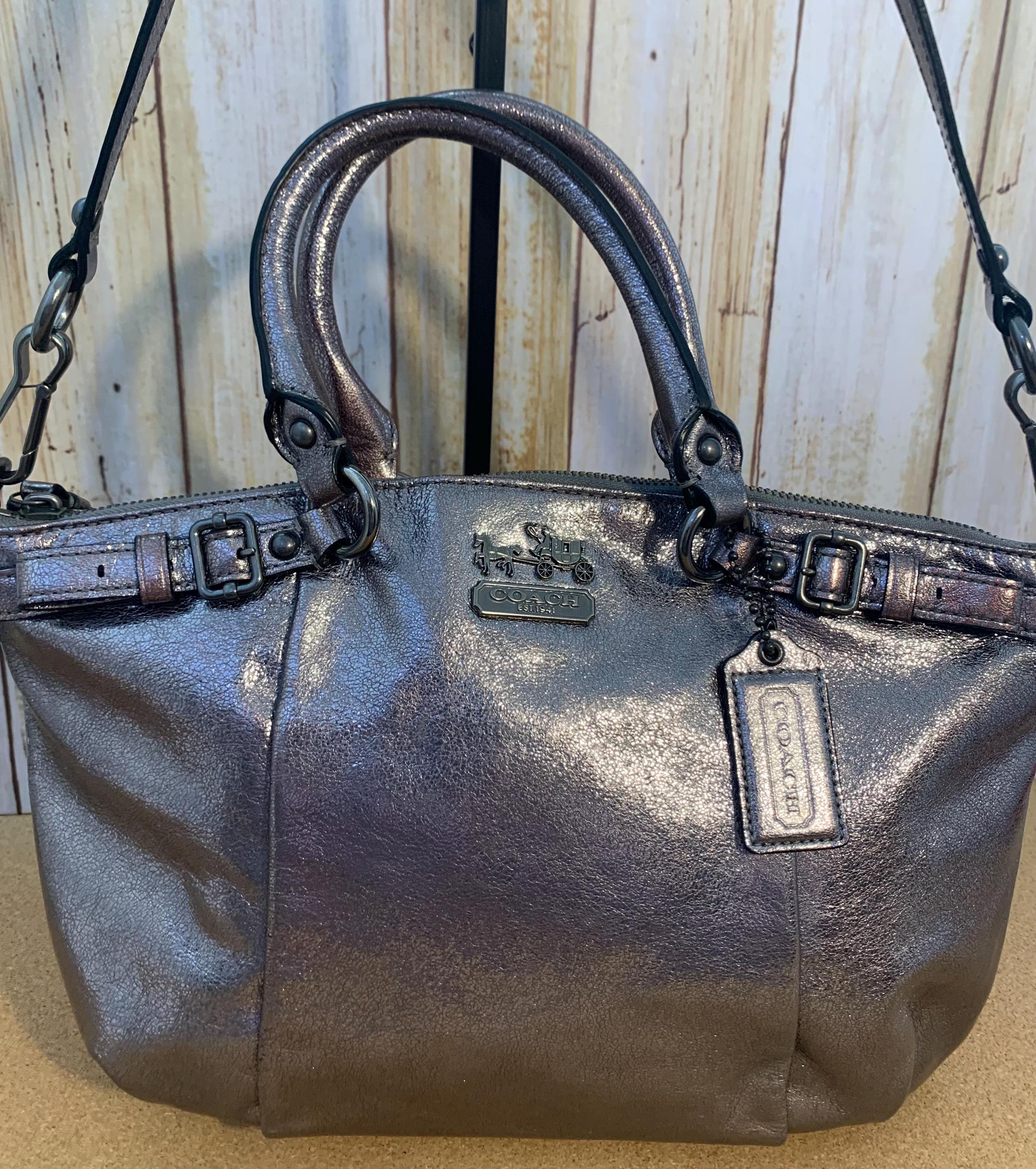 Beautiful Vintage Coach Madison Sophia Gun Metal Metallic Leather 