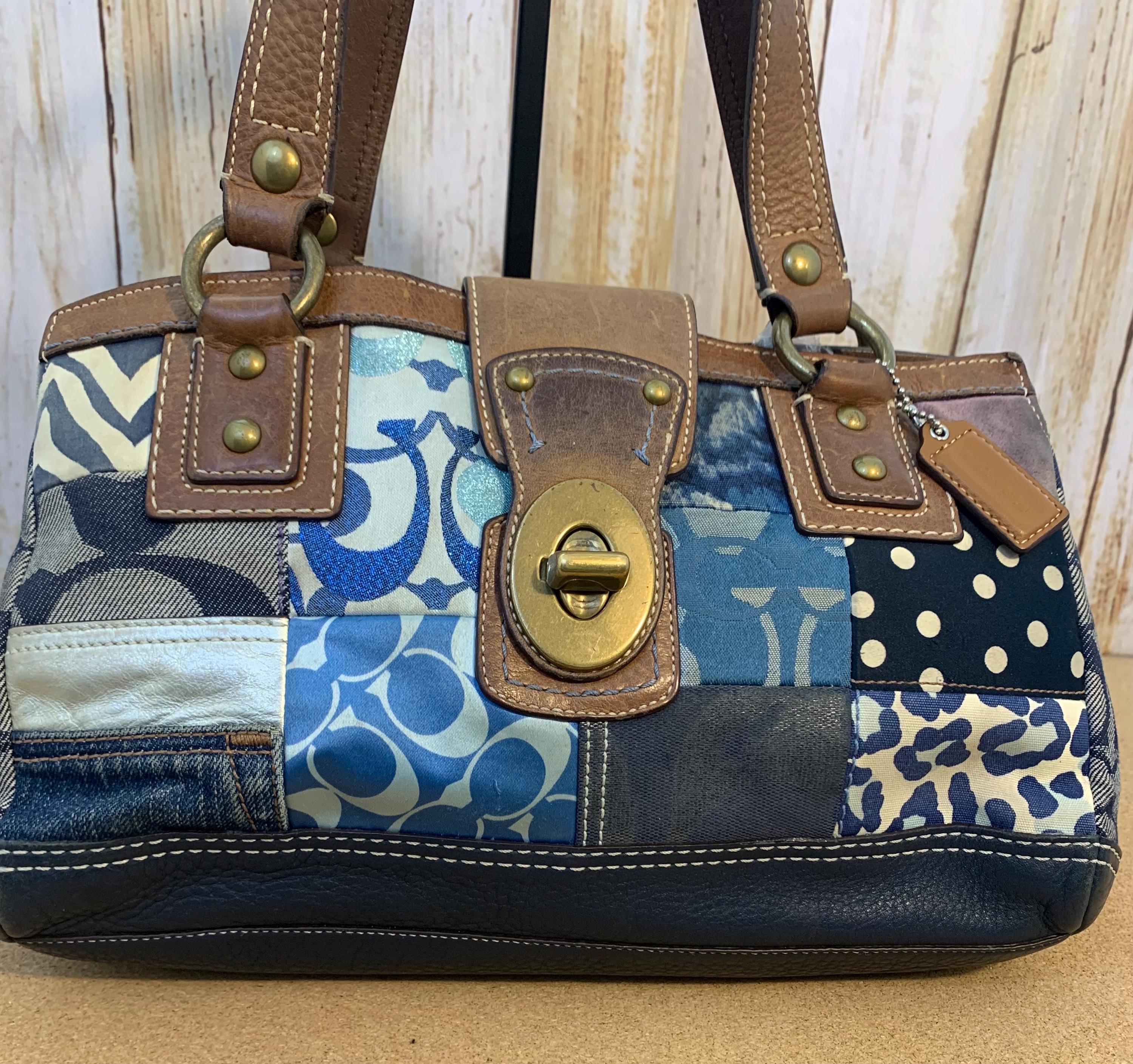 Vintage Coach Blue Denim Patchwork Purse B0793-10816 With Blue and