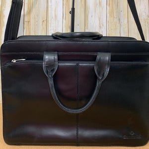Samsonite executive zwarte leren aktetas stijlnummer 920955 met leren en canvas schouderriem