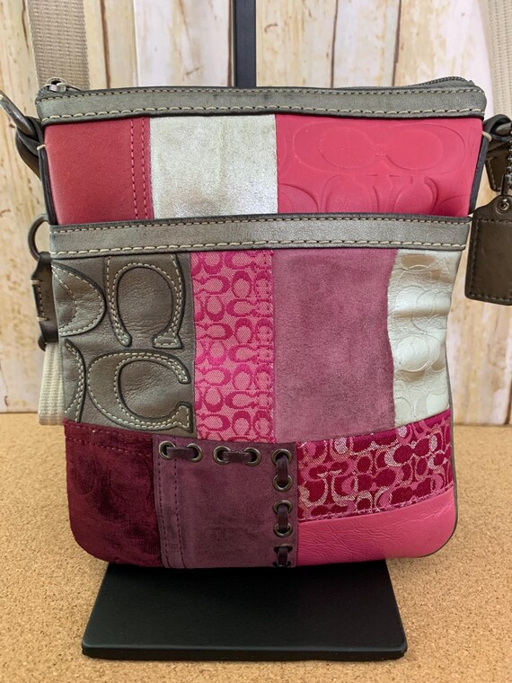 Coach Pink Tone Swing Pack Messenger Crossbody Bag in Patchwork Pattern of Leather Suede and Metallic Leather Pieces. Etsy Canada