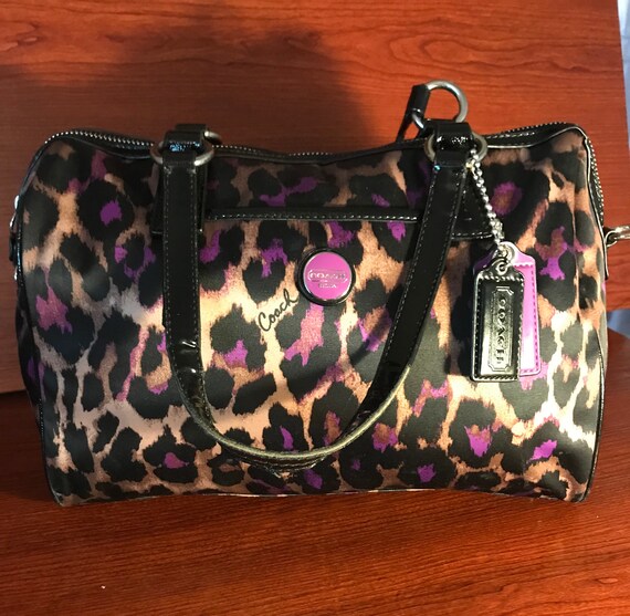 coach purple leopard purse