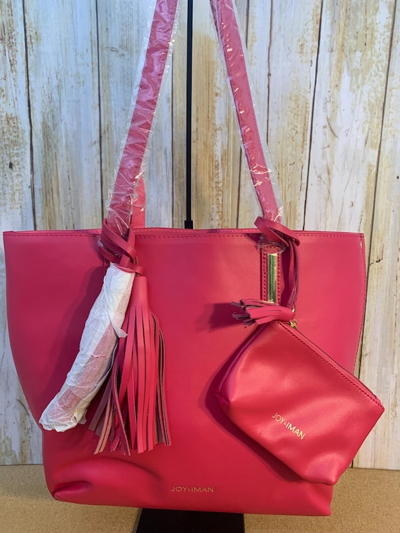 NWT Joy Iman Leather Tote Pink/ Fuchsia Solid Color