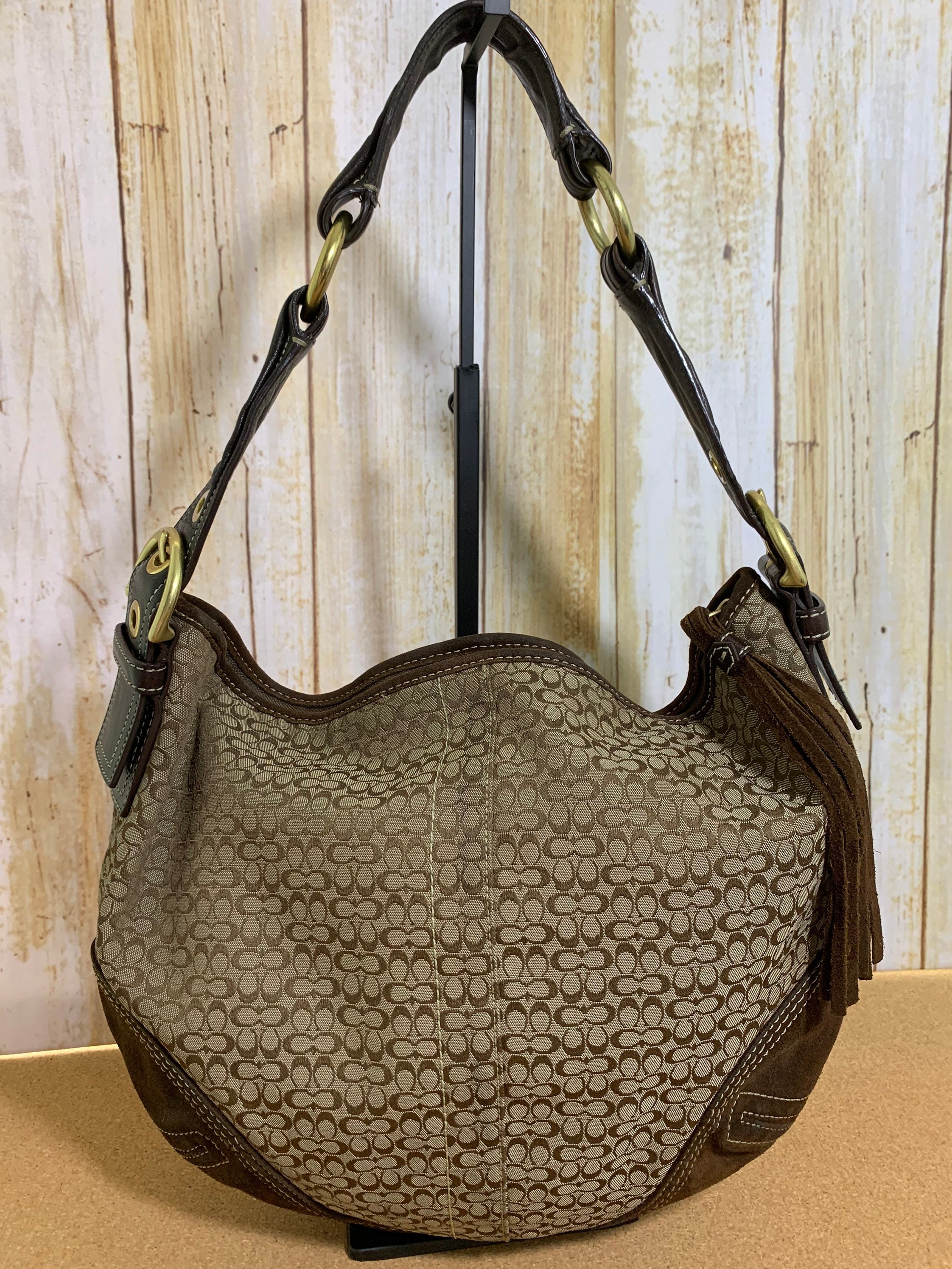 Coach Signature Brown Handbag with Braided Handle