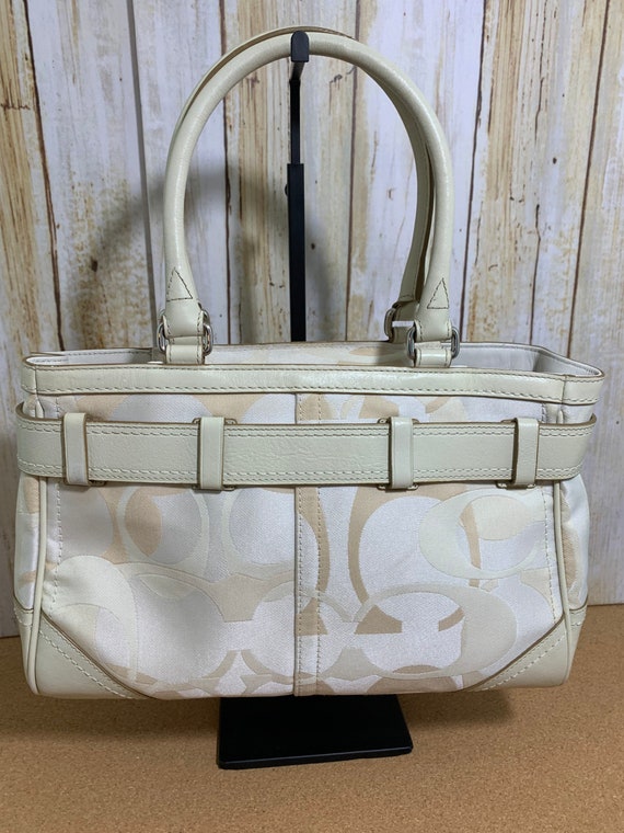 Coach Hampton Optic Signature Stripe Medium Carryall Satchel in Cream Beige and Tan M0885 F13337 Etsy