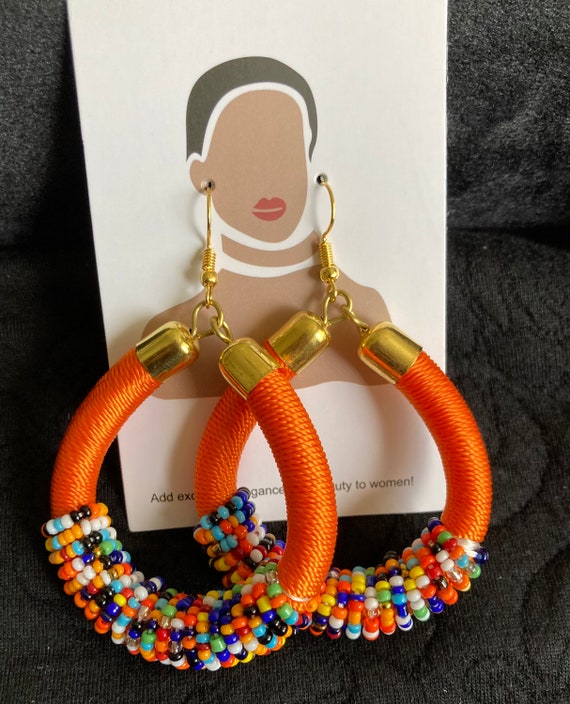 Beautiful African Orange Teardrop Earrings