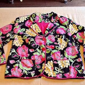 NY Collection Blazer in Vivid Tropical Floral Print 1X