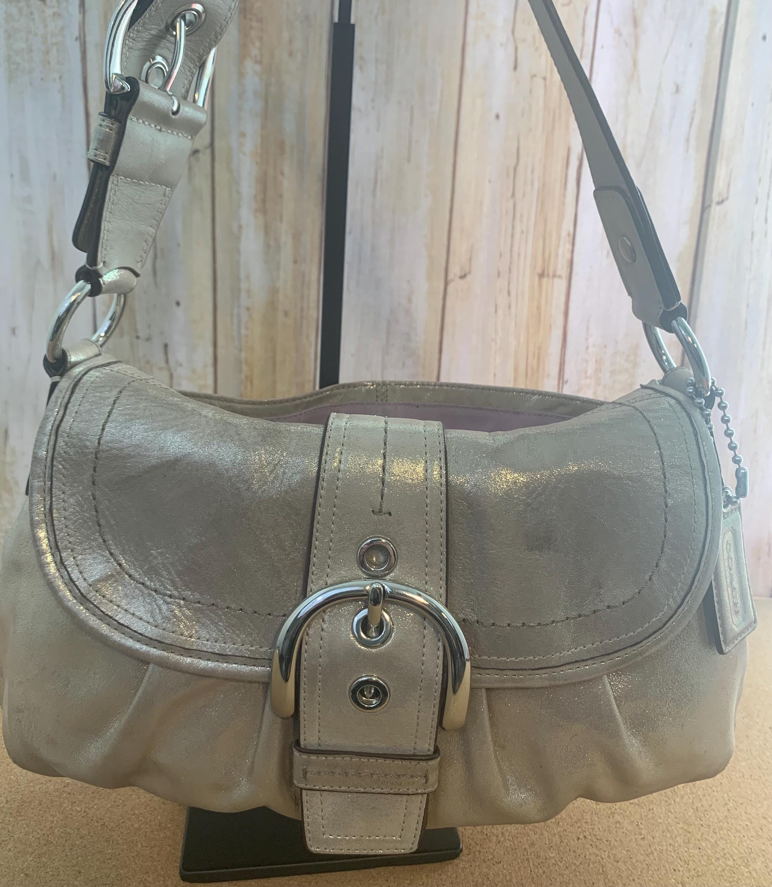 COACH Pleated Soho Flap Y2K Metallic Champagne Gold Leather Buckle