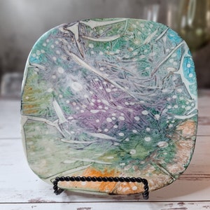 Decorative Serving Plate &quot;Thistle&quot; Alcohol Ink