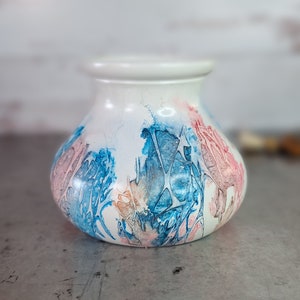 Decorative Glass Vase Blue Peach Brown Gold White Alcohol Ink image 1