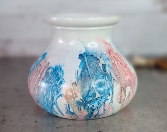 Decorative Glass Vase Blue Peach Brown Gold White Alcohol Ink