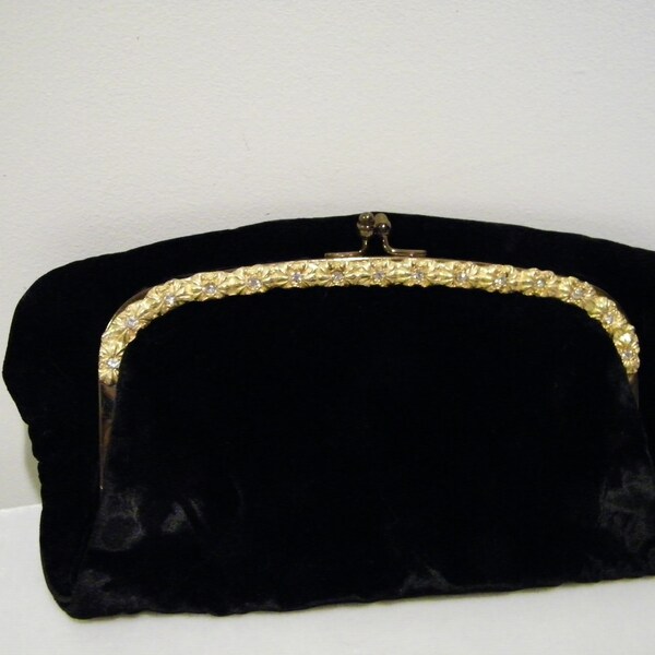 Vintage Garay Black Velvet Fold Over Clutch Purse