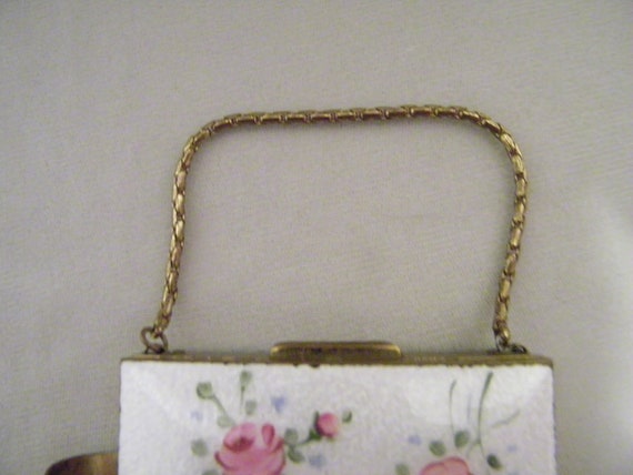 Vintage Guilloche Enamel Roses Brass Purse Compac… - image 6