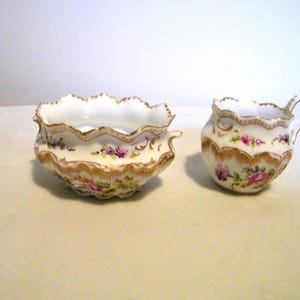 Antique Germany Floral Porcelain Sugar Creamer Set