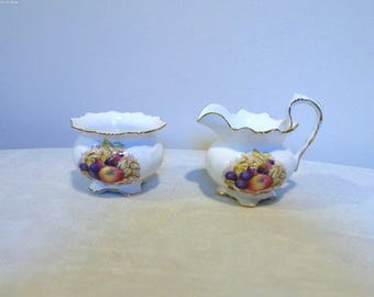 Vintage Aynsley Bone China Orchard Fruit Mini Sugar Creamer Set