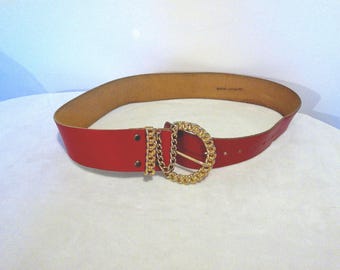 Vintage Red Leather Wide Belt