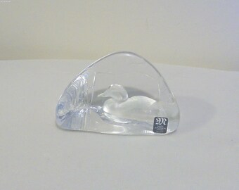 Vintage Mats Jonasson Sweden Crystal Duck Paperweight Signed