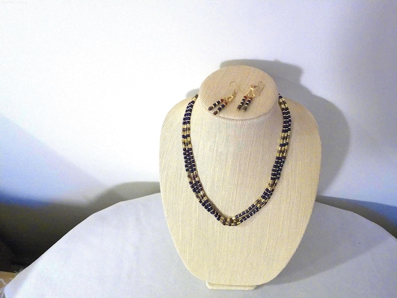 Vintage Museum Reproductions Egyptian Thebes Beaded Necklace Earring Set