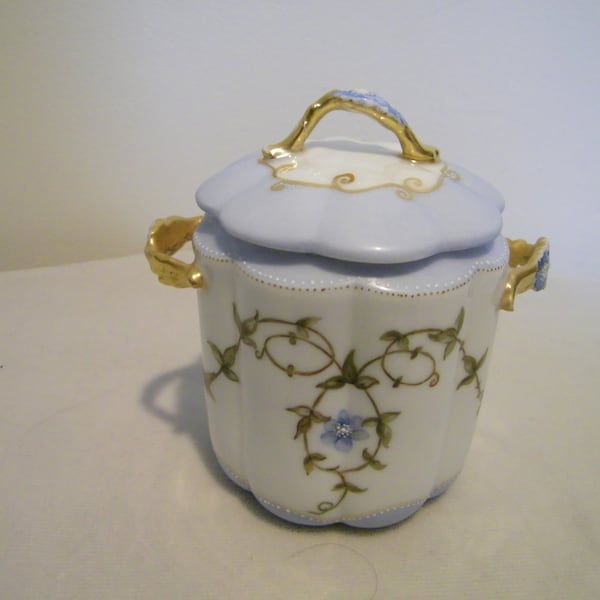 Antique JSK Blue Porcelain Handled Covered Vanity Jar