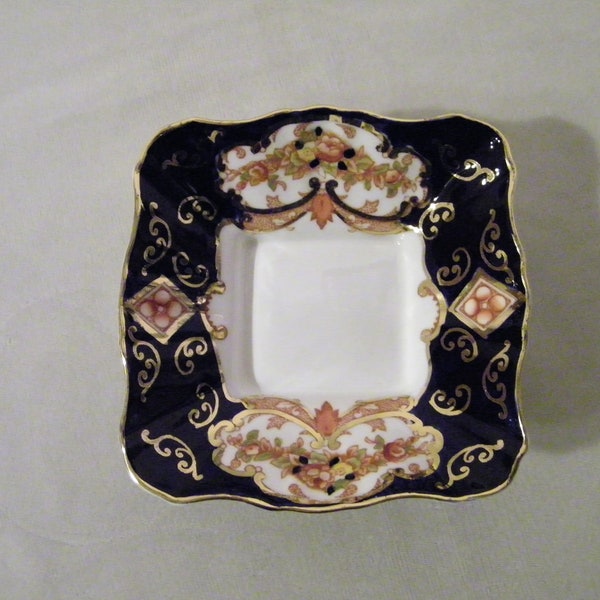 Vintage Royal Albert Derby Bone China Square Jewelry Trinket Tray