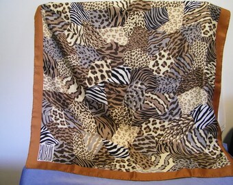 Vintage Bill Blass Animal Print Leopard Zebra Square Scarf