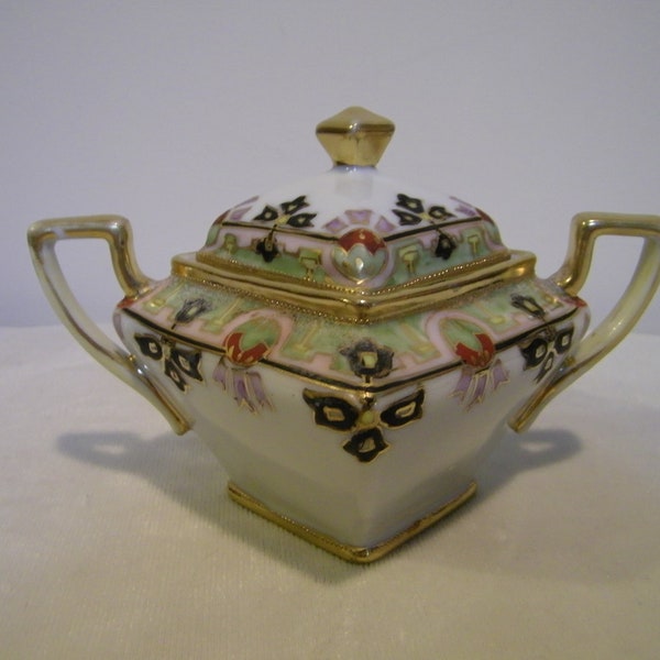 Vintage Handpainted Nippon Art Deco Covered Sugar Bowl