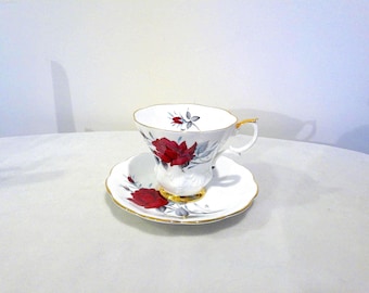 Vintage Royal Albert Red Roses Bone China Cup Saucer
