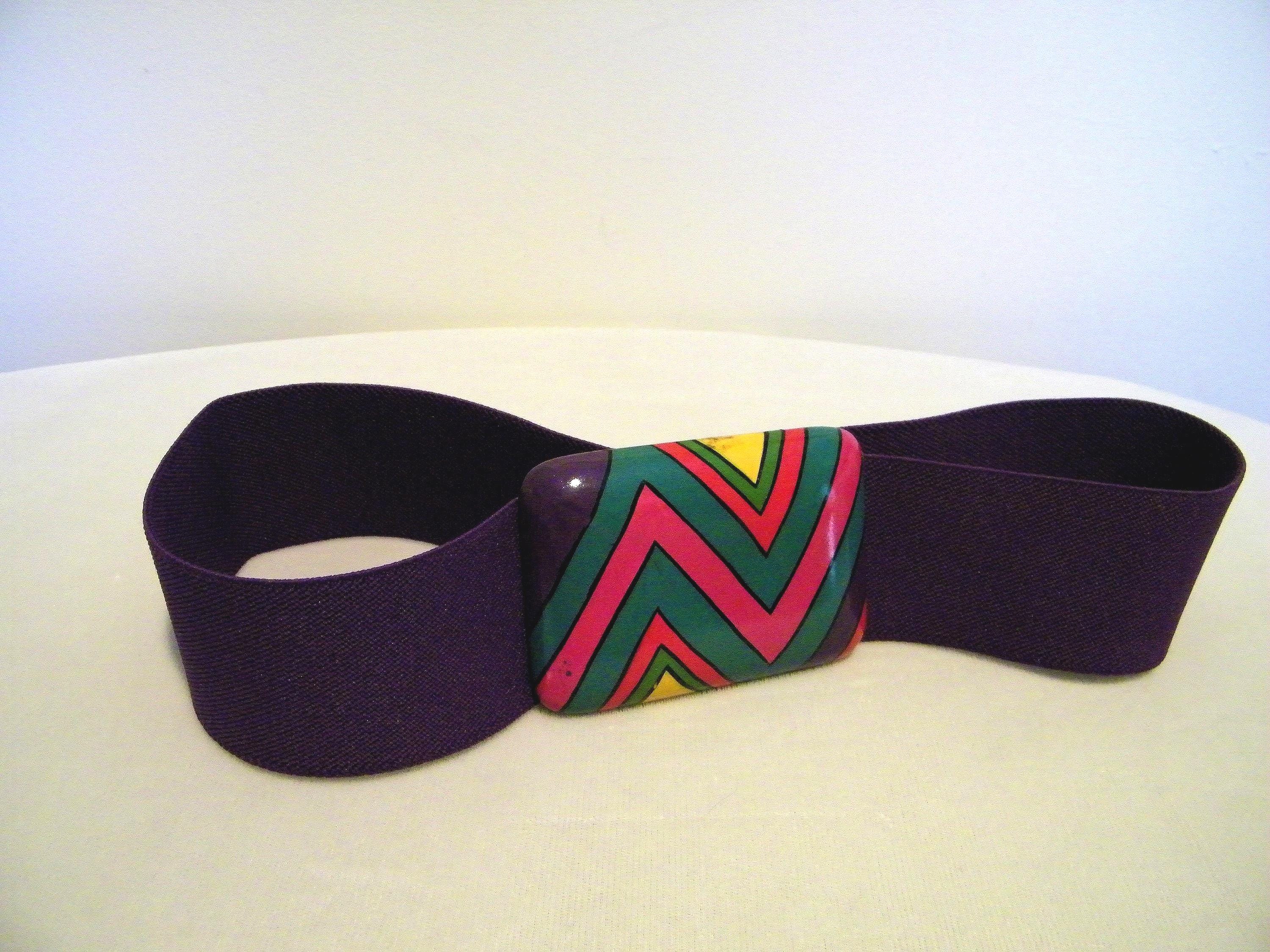 Vintage Purple Stretch Elastic Wide Belt Abstract Hard  display picture 1
