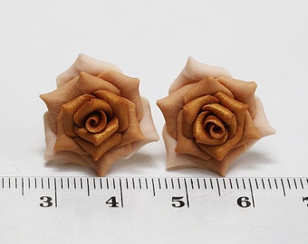 Beige Rose Earrings Studs. Beige gold flower earrings Polymer clay Rose Earrings Post. Beige Rose Jewelry. Bridesmaid Earrings beige wedding