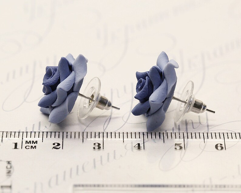 Violet flower earrings Gift wrap Polymer clay Rose Earrings Post Rose Jewelry Purple rose stud earrings Lavender rose Bridesmaids gift