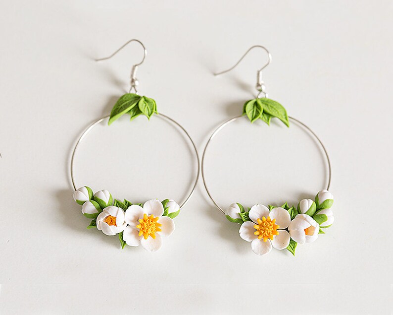 Flower hoop earrings. Cherry blossom earrings. Floral circle Etsy