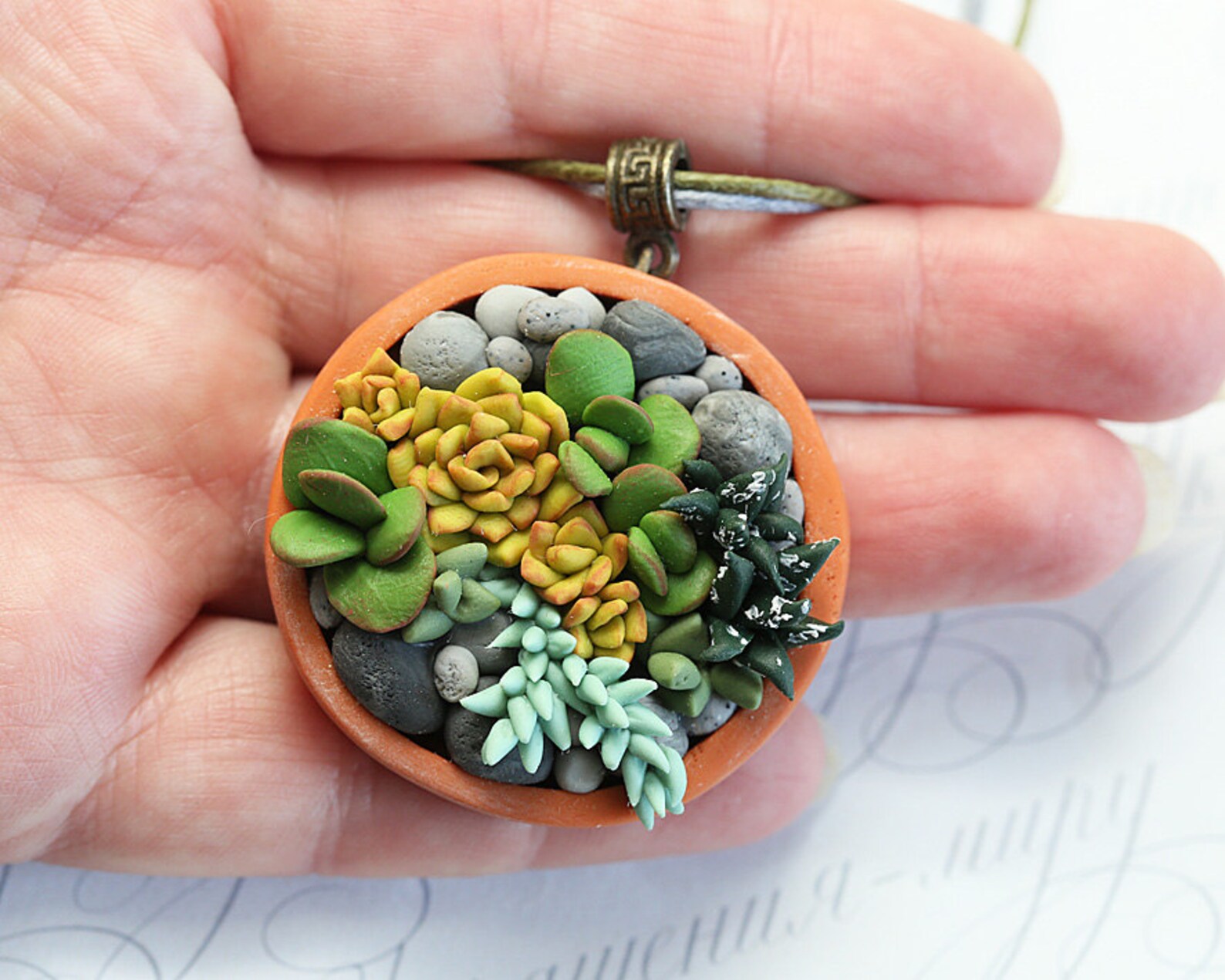 Succulent necklace pendant. Polymer clay Succulent garden Etsy