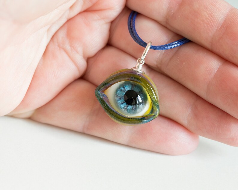 Glass eye pendant necklace. Gift for men. Lampwork jewelry. Etsy