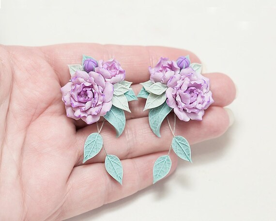 Polymer clay peony earrings floral polymer clay earrings dangle flower earrings dangle polymer clay earrings dangle peony earrings