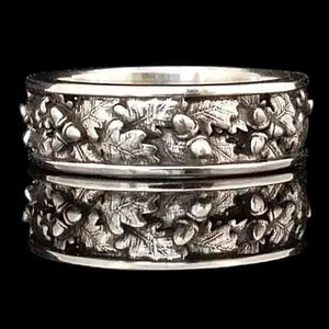 AUTUMN OAKS and Acorns NARROW in Silver, Gold or 2-Toned, Fall Foliage Leaves Trees Forest Layered Intricate Carving
