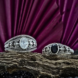 Gothic CASCADING BAT Wing Solitaire Wedding Ring, Alternative Engagement