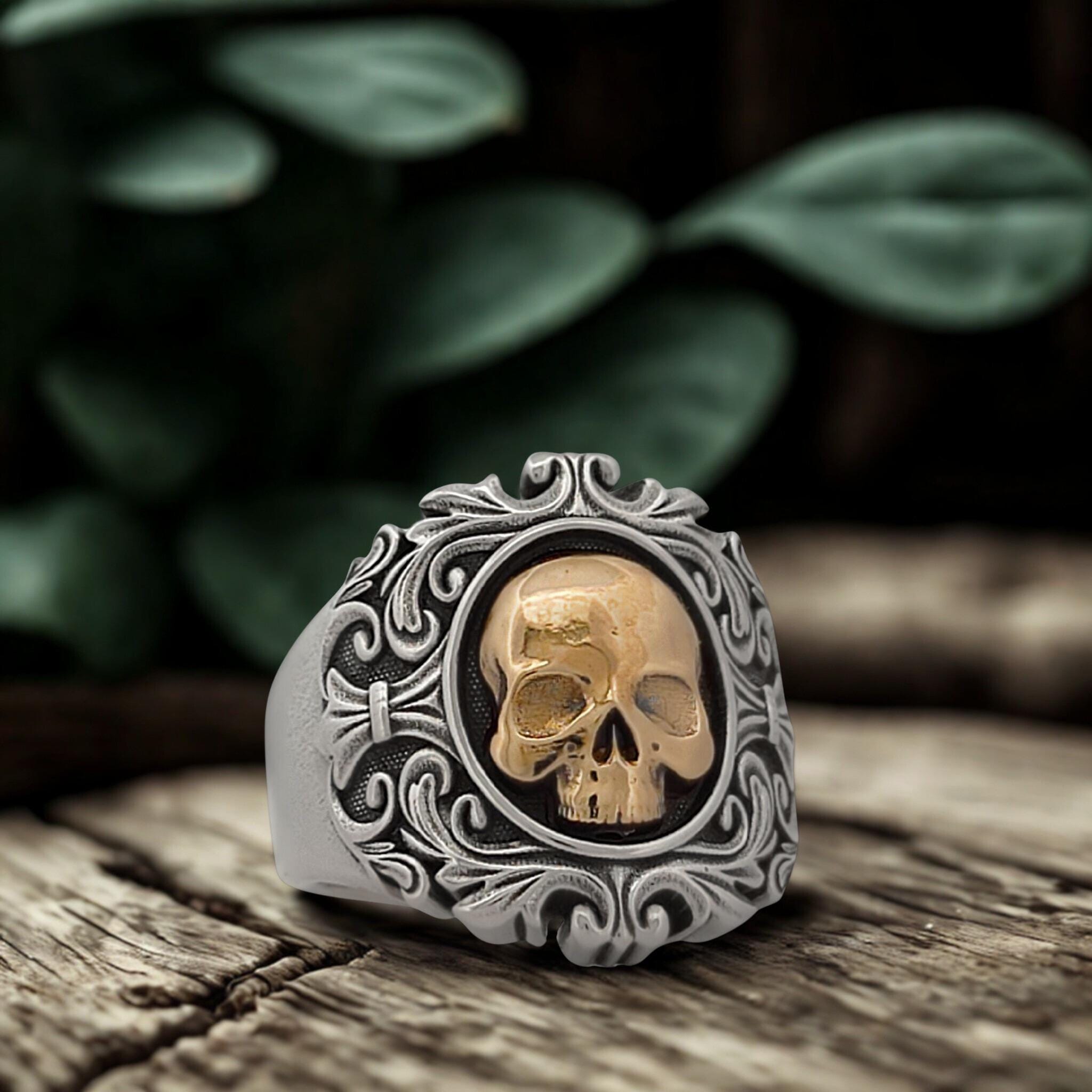 希少!! ヴィンテージ Stearing Silver Skull Ring Sterling Silver Skull Ring: Memento Mori, Biker Jewelry - VITA