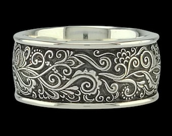 Detailed Filigree Band Ring, Renaissance Scrollwork, HARLEQUIN